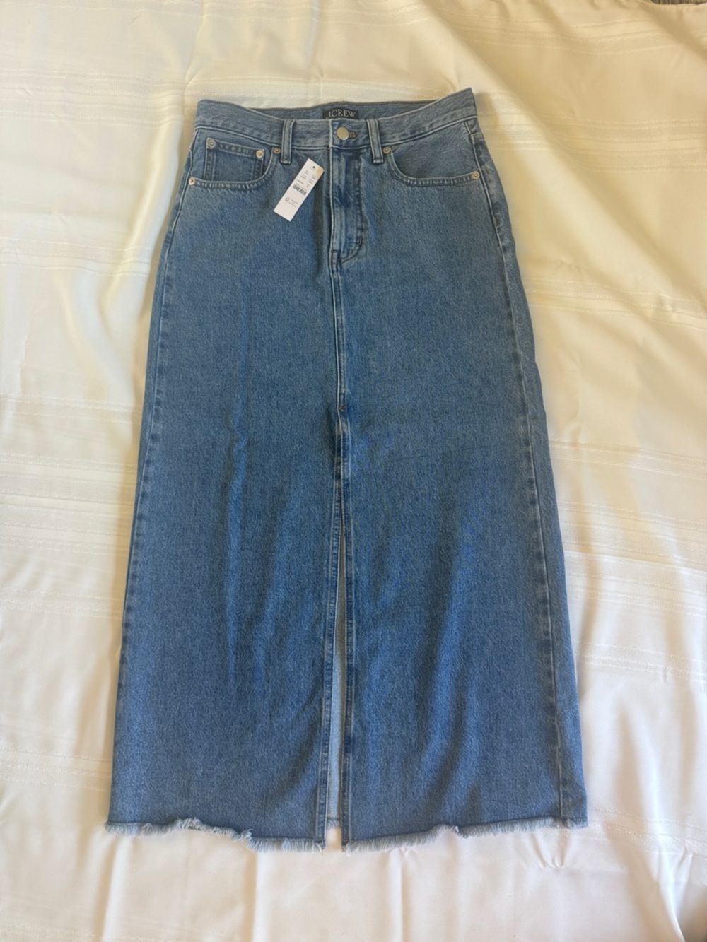 J. Crew Medium Blue High-Waist Denim Midi Skirt with Front Slit size 27 - NWT
